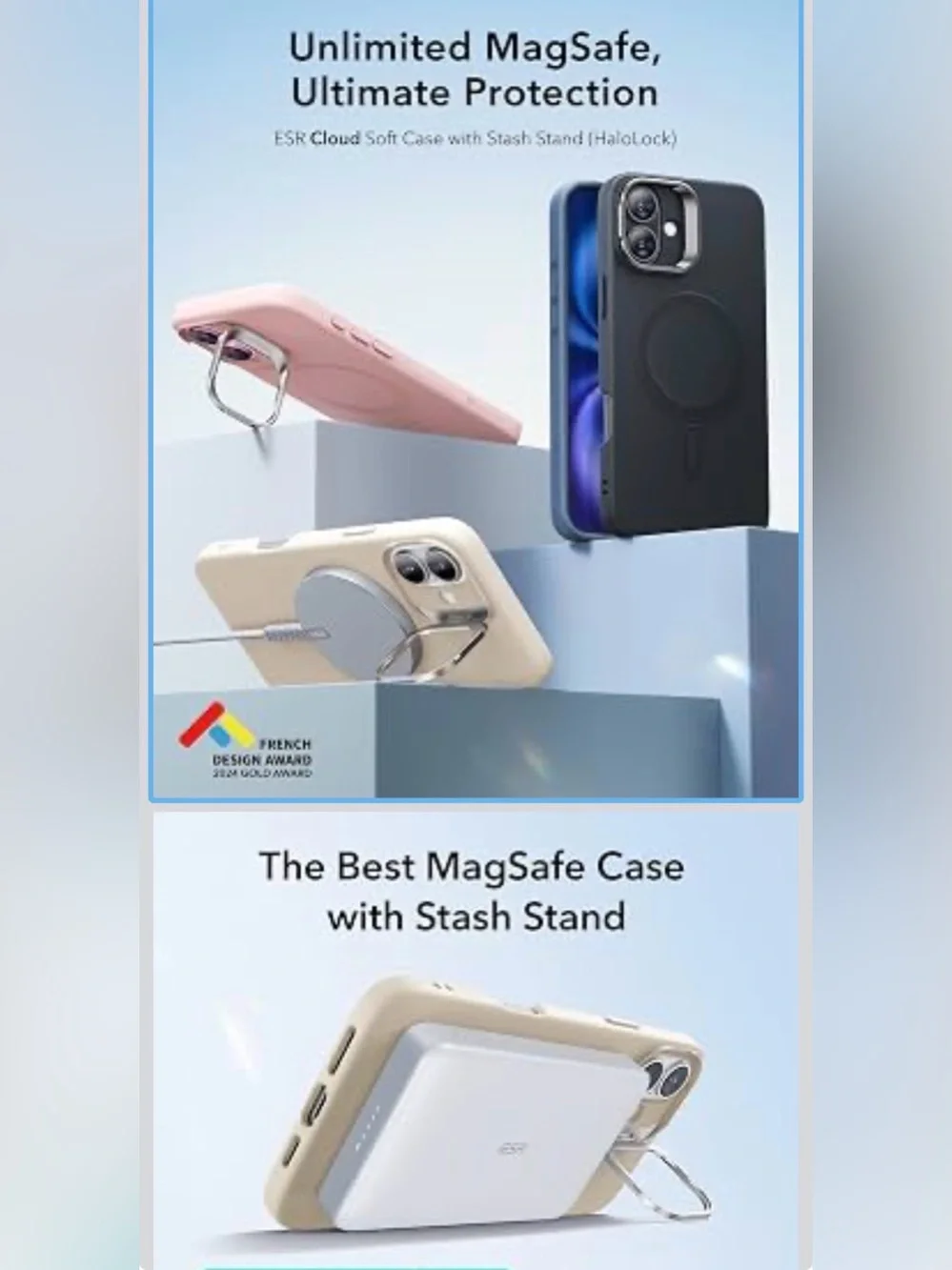 ESR Silicone case with stand for iPhone 16- Cream